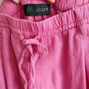 Zara Pink Wide Leg Linen Drawstring Pants